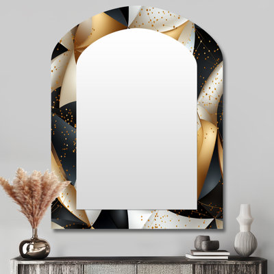Noir et or rétro Perspectives de fusion - miroir mural asymétrique géométrique unique, miroir arche moderne, impression d'art en métal