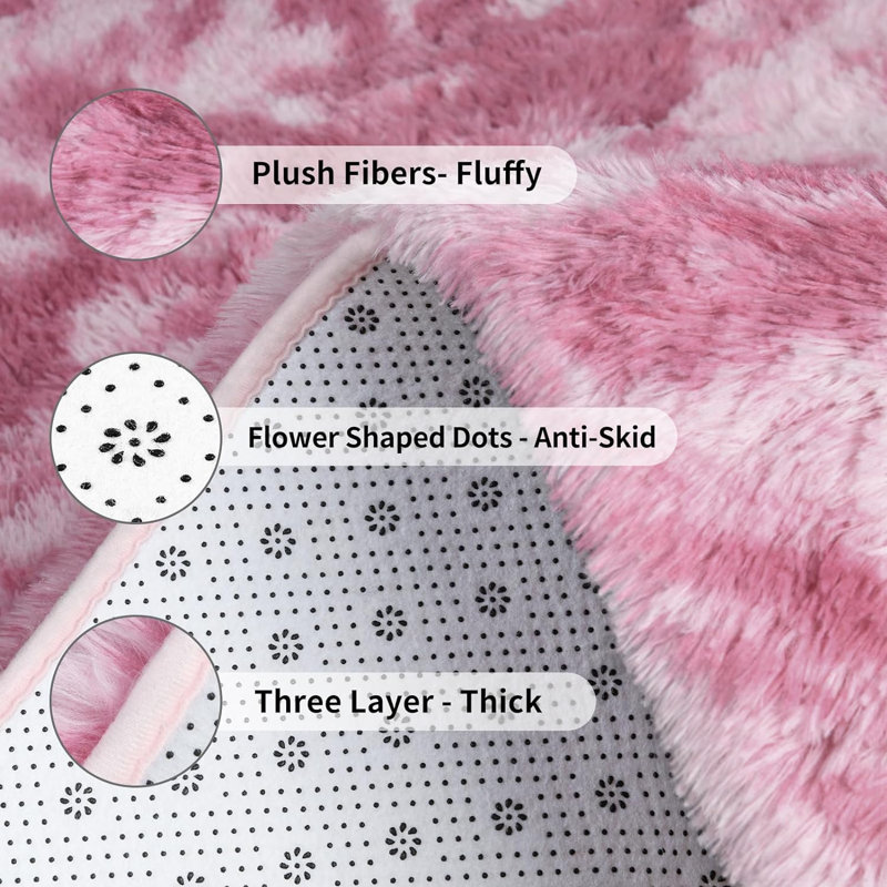 Pink and Purple Tie-Dye Shag Faux Fur 6' x 9' Rug