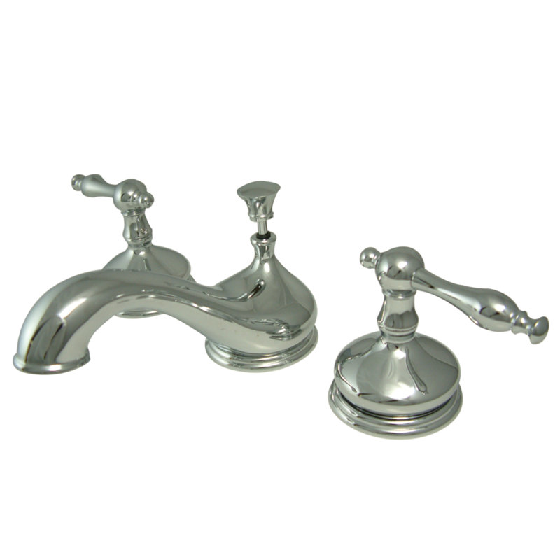 Kingston Brass Heritage Two-Handle 3-Hole Deck Mount Widespread Bathroom Faucet with Brass Pop-Up Drain, Polished Chrome