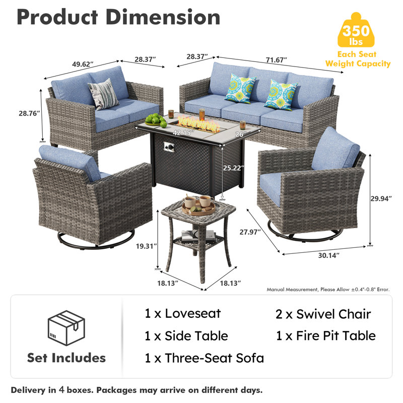 Harbin 7 - Person Outdoor Seating Group With Cushions, Blue