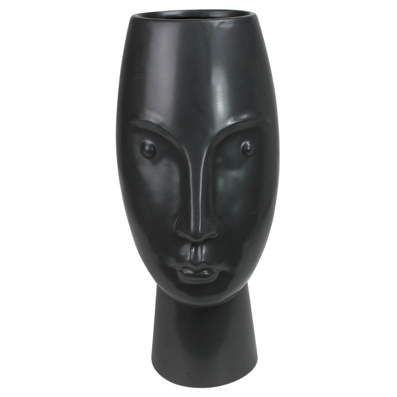 Abhaki 10" Stoic Face Vase, Black