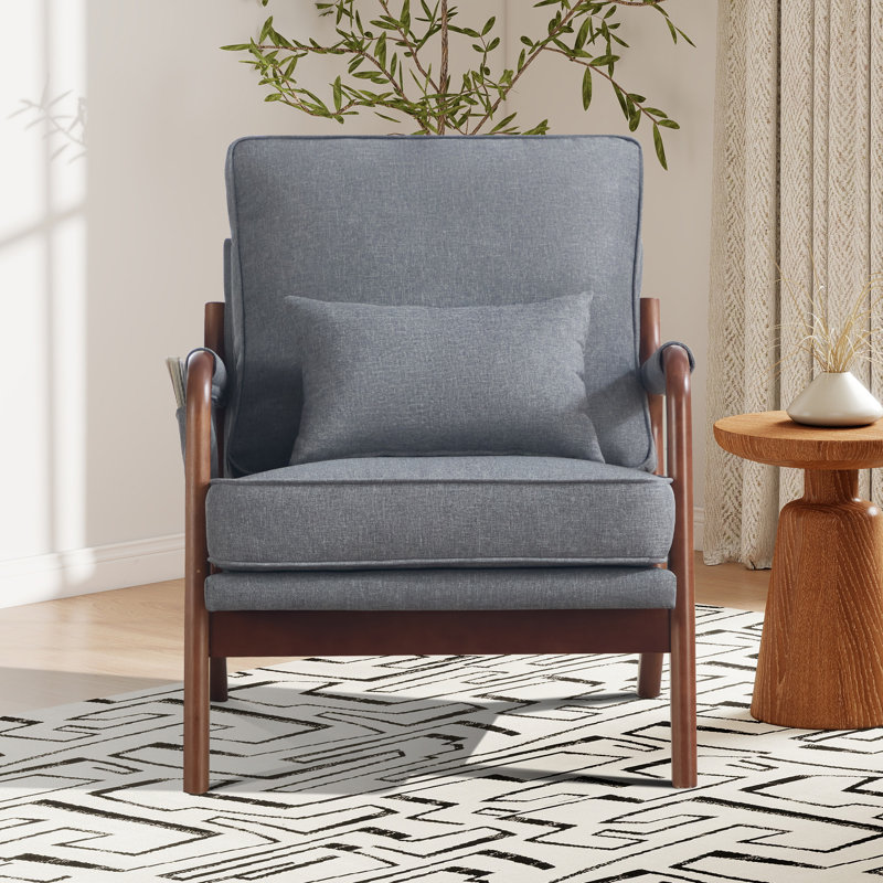 25.4'' Wide Contemporary Upholstered Solid Wood Accent Armchair With Side Storage Pocket, Dark Gray