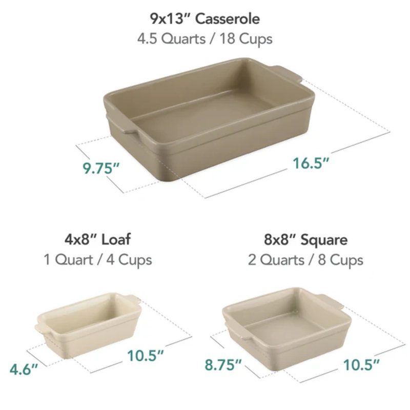 3PC Casserole Cookware Set, Mushroom Beige