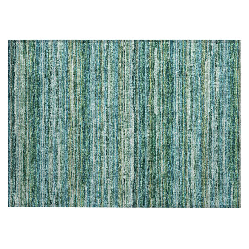 Machine Washable Indoor/Outdoor Chantille ACN2717 Striped Rug, 1'8" x 2'6", Teal