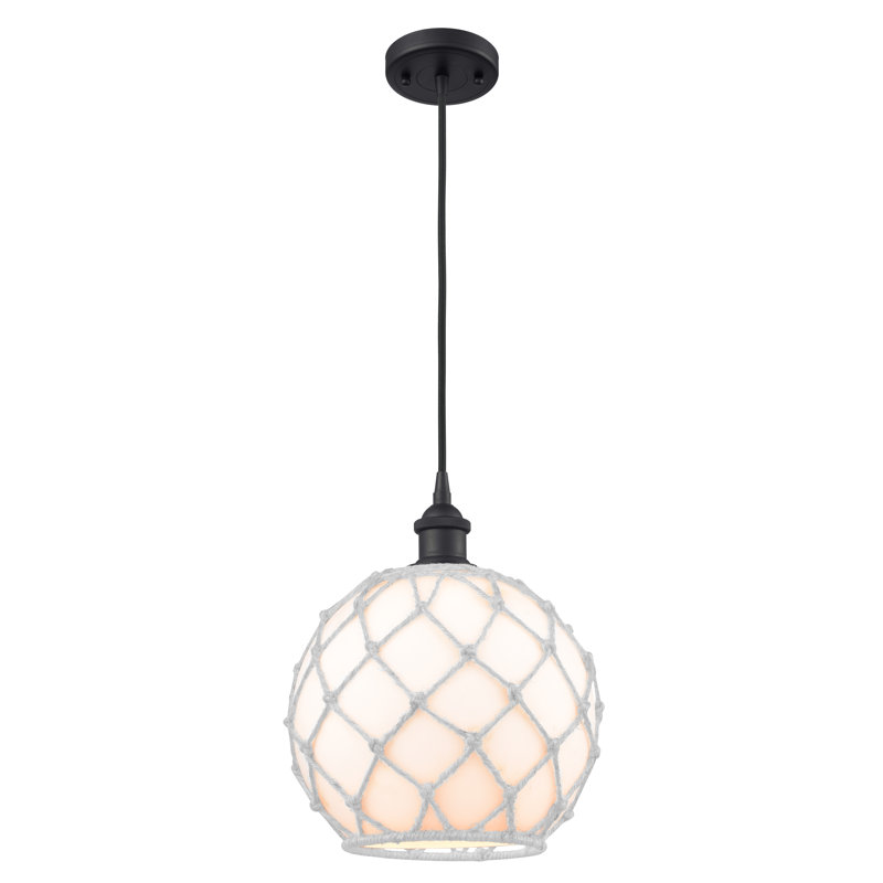 Luminaire suspendu sphère 1 lumière Tobey, Brun mat, Blanc et blanc, H 133 po x l 10 po x P 10 po