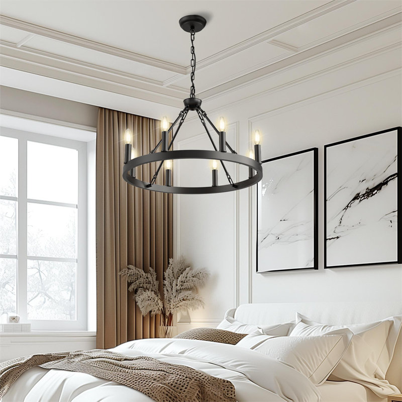 8 - Light Dimmable Wagon Wheel Chandelier, 8