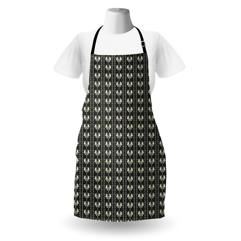 East Urban Home Pale Blue Apron Unisex, Spring Flowers Leaf, Adult Size, Black Pale Blue Cream