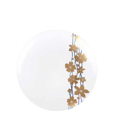 Assiettes en plastique blanches rondes de 7,5 pouces Ecoqualité avec motif de vignes bleues et dorées pour 100 invités