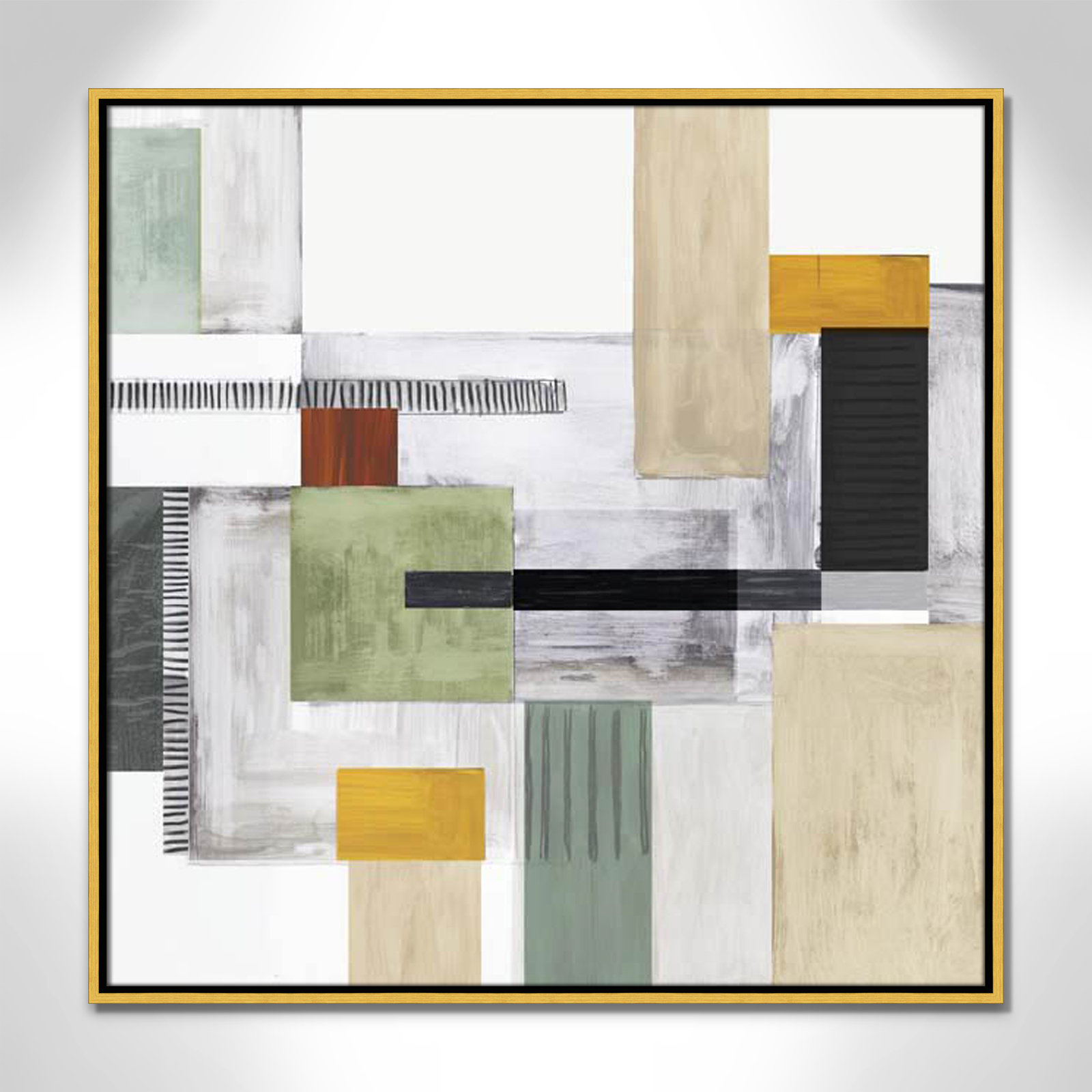Playful Blocks Print, 31.5" H x 31.5" W x 2" D, Gold Floater Framed