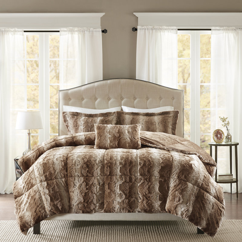 Tan Faux Fur Down Alternative Comforter Set