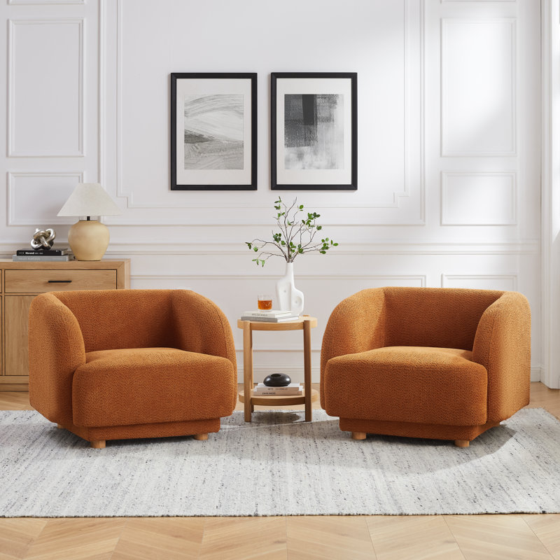 Fauteuil demi-tonneau Mysta (ensemble de 2), Chenille orange