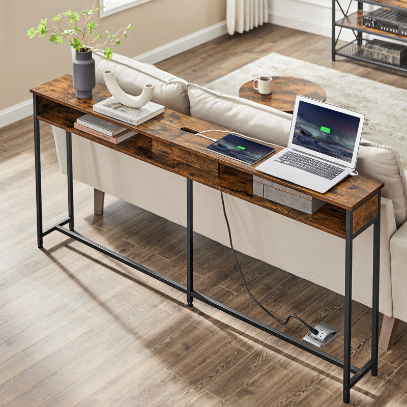 Gericho Console Table with Outlet, Brown, 31.5'' H X 70.9'' W X 9.8'' D