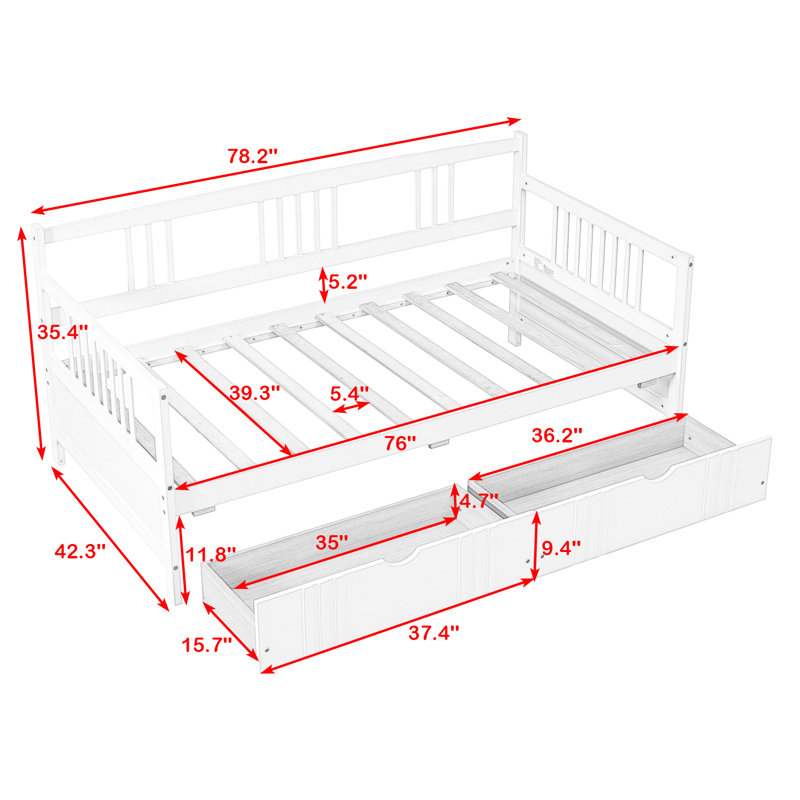 Wooden Daybed with 2 Drawers, White, Twin