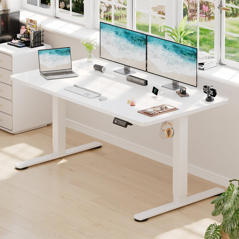 Mallus Adjustable Height Steel Standing Desk, 160cm. W x 60cm. D, White