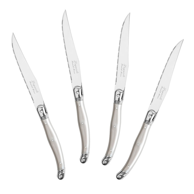 French Home Laguiole Steak Knives, 4-Piece Set, Pewter