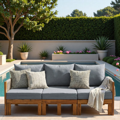 3 Seat Outdoor Daybed Patio Sofa Bed With Waterproof Cushion Covers And Unique Rope-woven Armrests