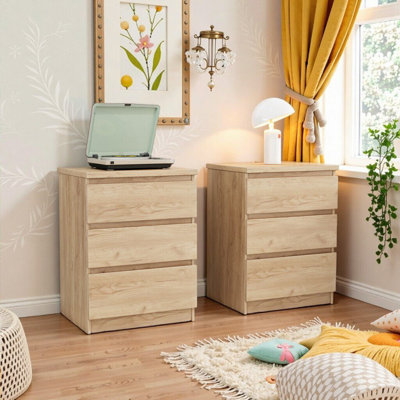 2-Pack 19.7-Inch 3-Drawer Nightstands, Thickened Top Plate, Space-Saving Storage Cabinets For Bedroom & Living Room