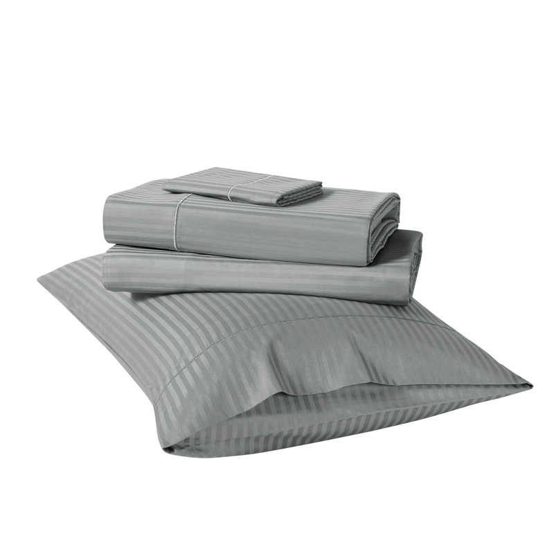 Bibb Home 1000 Thread Count Stripe Sheet Set - 100% Egyptian Cotton, Queen, Grey