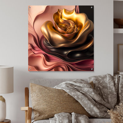 Fleurs glamour élégantes en or et taupe I - art mural floral en acrylique