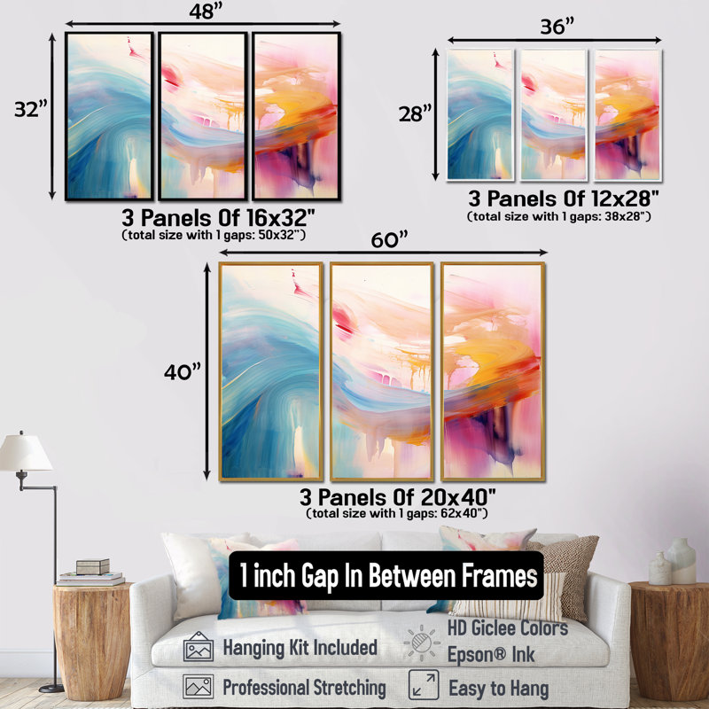 «Vibrant Waves Miami Sunset II - Abstract Modern Waves», ensemble de reproduction d'art mural, H 28 po x l 36 po x P 1 po