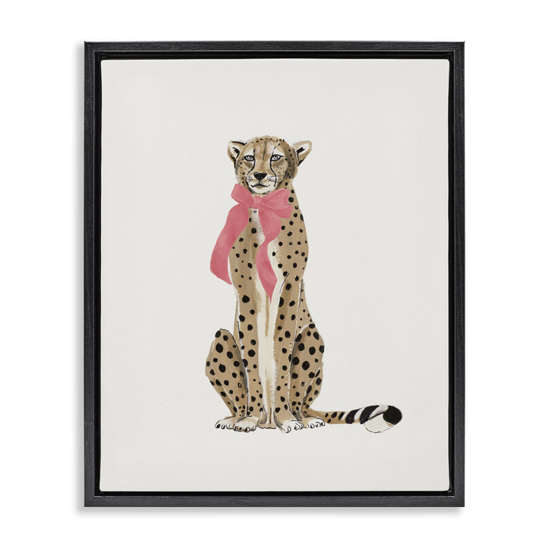 Art mural sur toile tendu avec guépard et ruban doré tendance par Patricia Pinto, Cadre flottant noir de jais, 21" H x 17" W