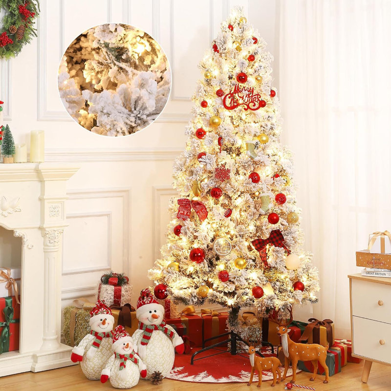 Arbre de Noël artificiel enneigé avec base en métal, H 7,5 pi