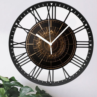 Horloge murale ronde en fer 10 po avec mouvement à quartz silencieux, chiffres romains, impression UV