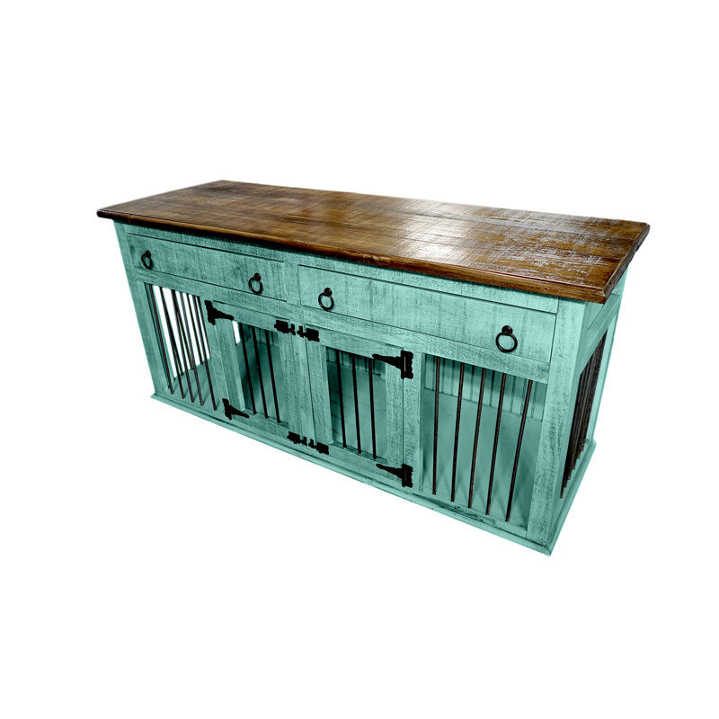 Caisse pour animaux Farmhouse, Moyen (H 35 po x l 76 po x P 25 po), Turquoise Fiesta / brun