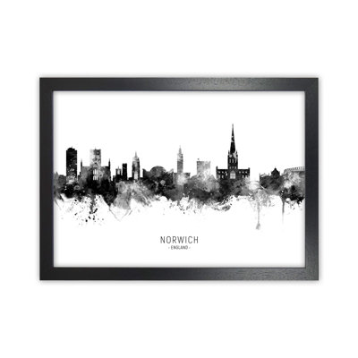 Norwich England Skyline Black White City Name by Michael Tompsett - 1 Piece Wall Art