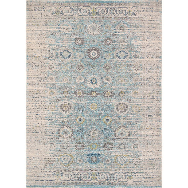 Chelsea Geometric Seafoam/Ivory Area Rug, Rectangle 4' x 6'