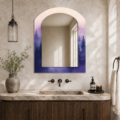 Farmhouse Decorative Wall Mirror – Misty Pine Forest II, Metal Print