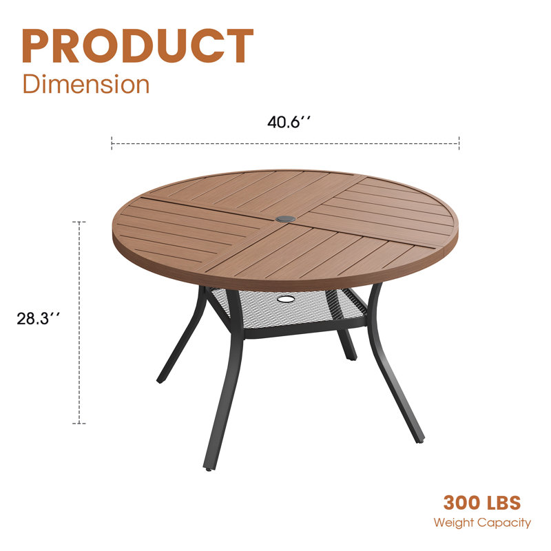 Patio Round Dining Table, Brush Wood Brown/Brown