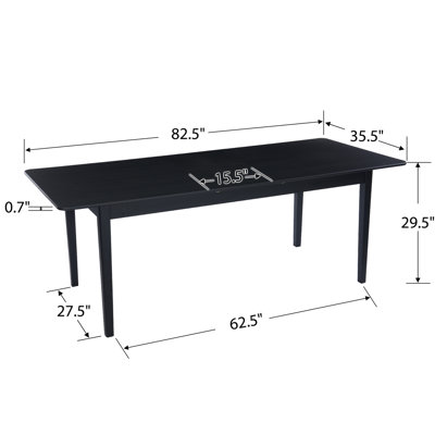 62.5''-82.5''Modern Extendable Dining Table With Solid Wood Legs and Butterfly Leaf, Rectangular Dining Table For Dining Room/Kitchen