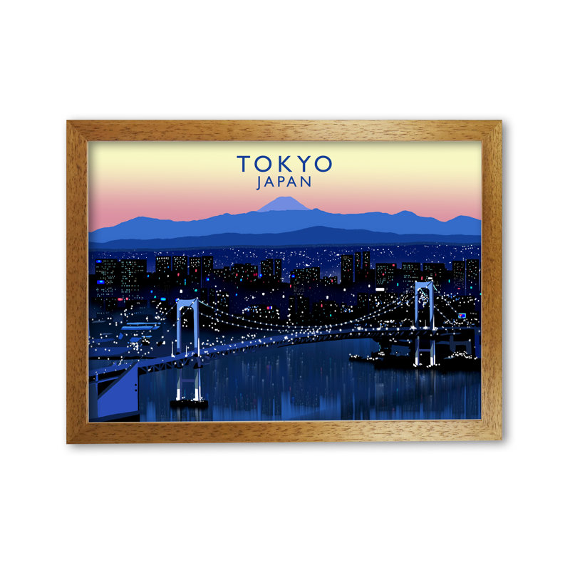 Tokyo Japan by Richard O'Neill - Print, 21cm H x 29.7cm W x 3cm D, Honey Oak Framed