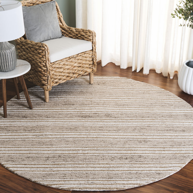 Pine 803 Hand Tufted Wool; Cotton; Latex Striped Rug in Ivory/Taupe, Round 6'