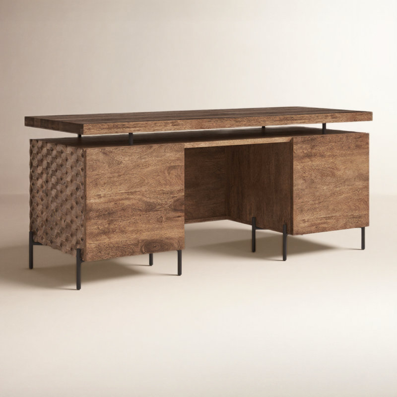 Rori Solid Wood Top Credenza Desk, Brown