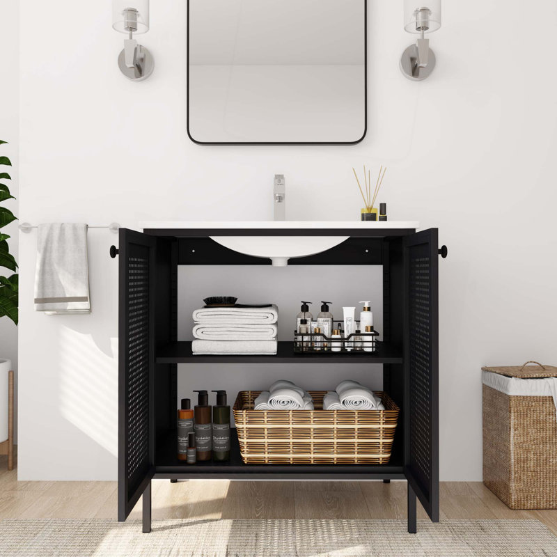 Meuble-lavabo autoportant avec comptoir en céramique
