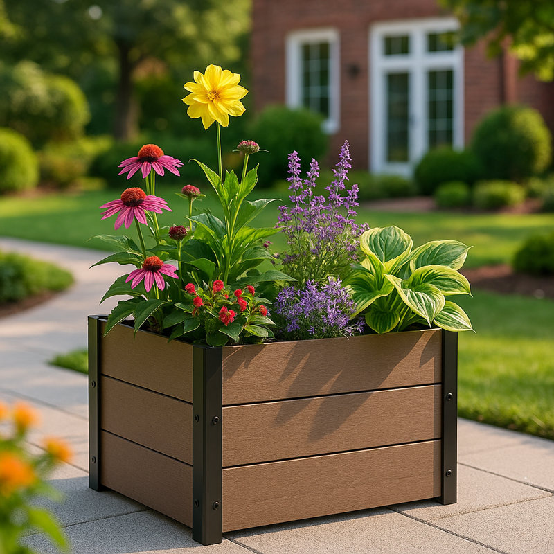 Wood Look Raised Garden Bed, Without Bottom, 17.72" H x 19.29" W x 19.29" D