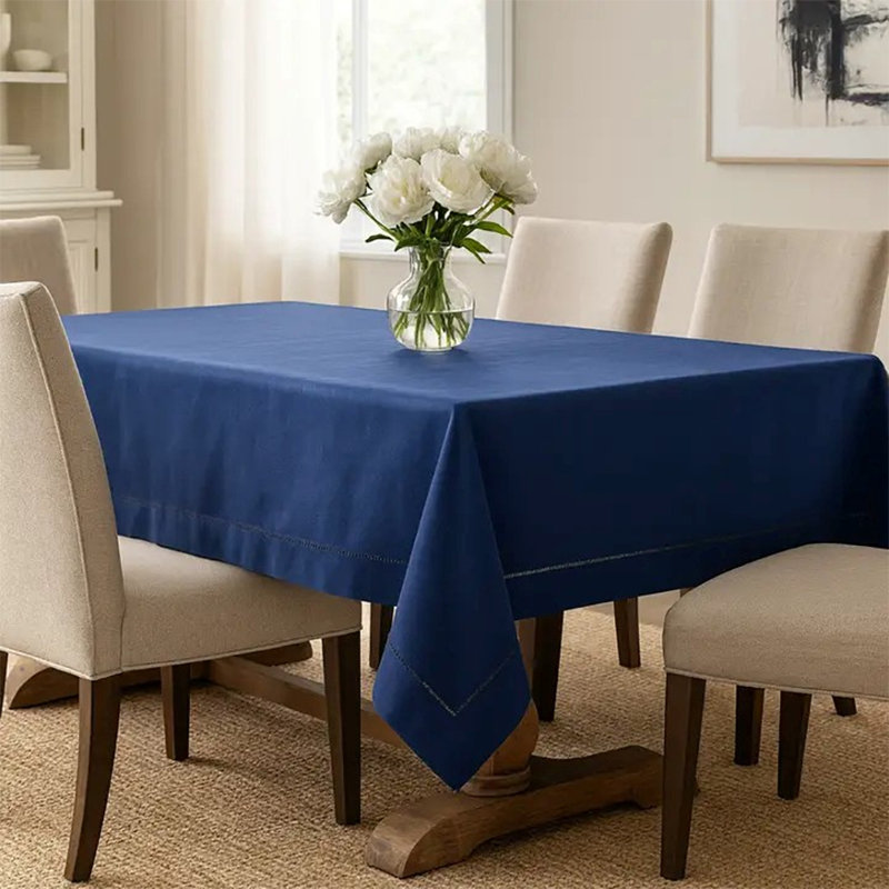 Classic Blue Hemstitch Rectangular Tablecloth, 65"x84", 120" x 65"