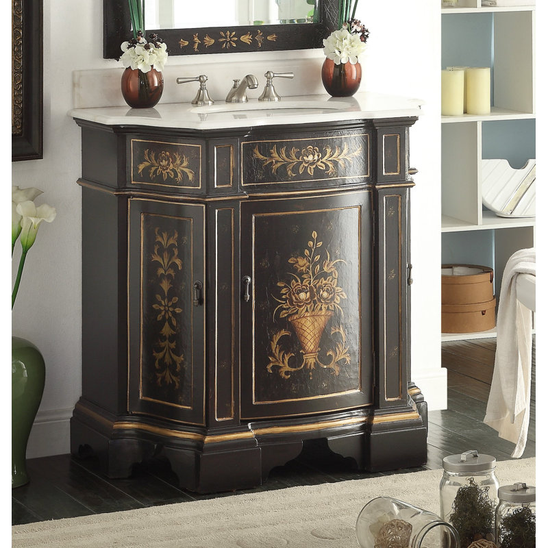 Sybilla 35'' Single Bathroom Vanity with Marble Top, Brown