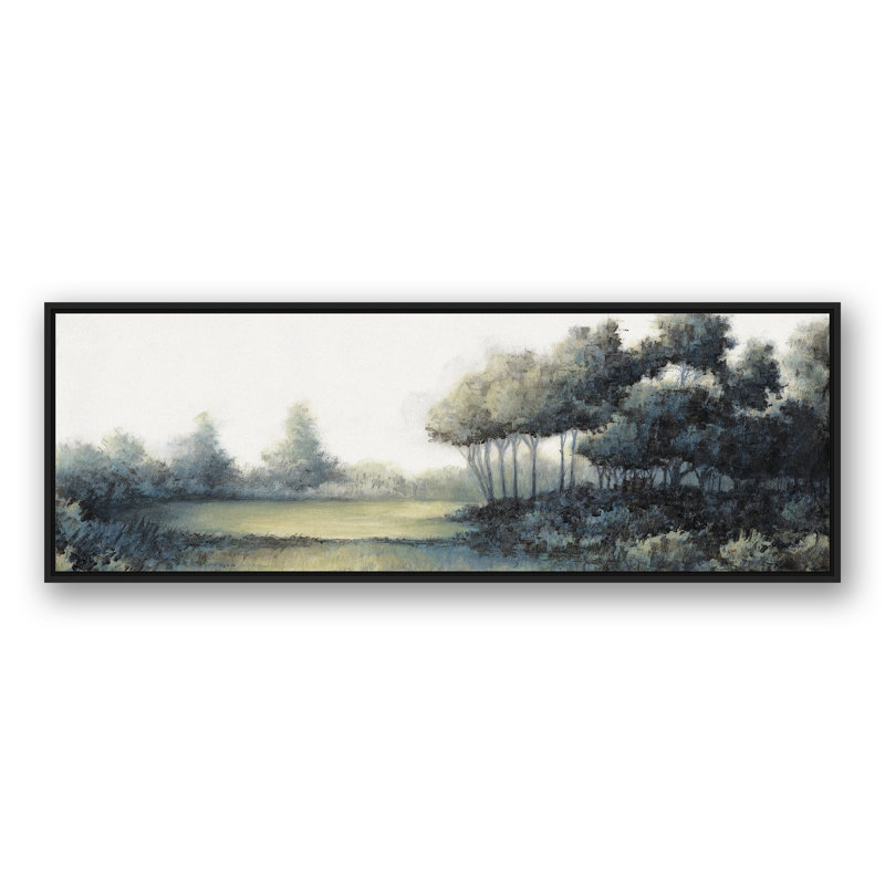 Paysage serein - peinture sur toile, Toile à cadre flottant noir, H 21,75 po x l 61,75 po x P 1,75 po