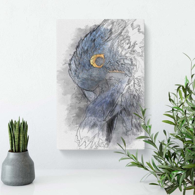 A Blue Parrot In Abstract - Wrapped Canvas, 50cm H x 35cm W x 3cm D