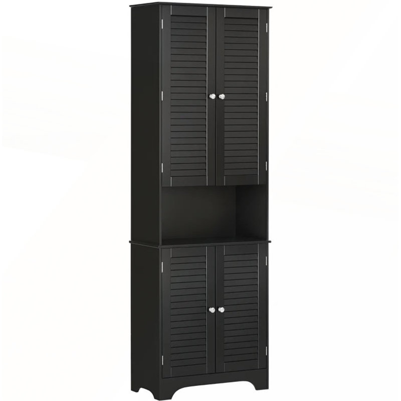 Armoire de rangement autoportante haute et étroite avec portes et tablettes réglables, Noir