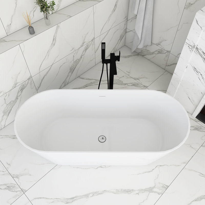 67" Glossy White Acrylic Freestanding Soaking Bathtub