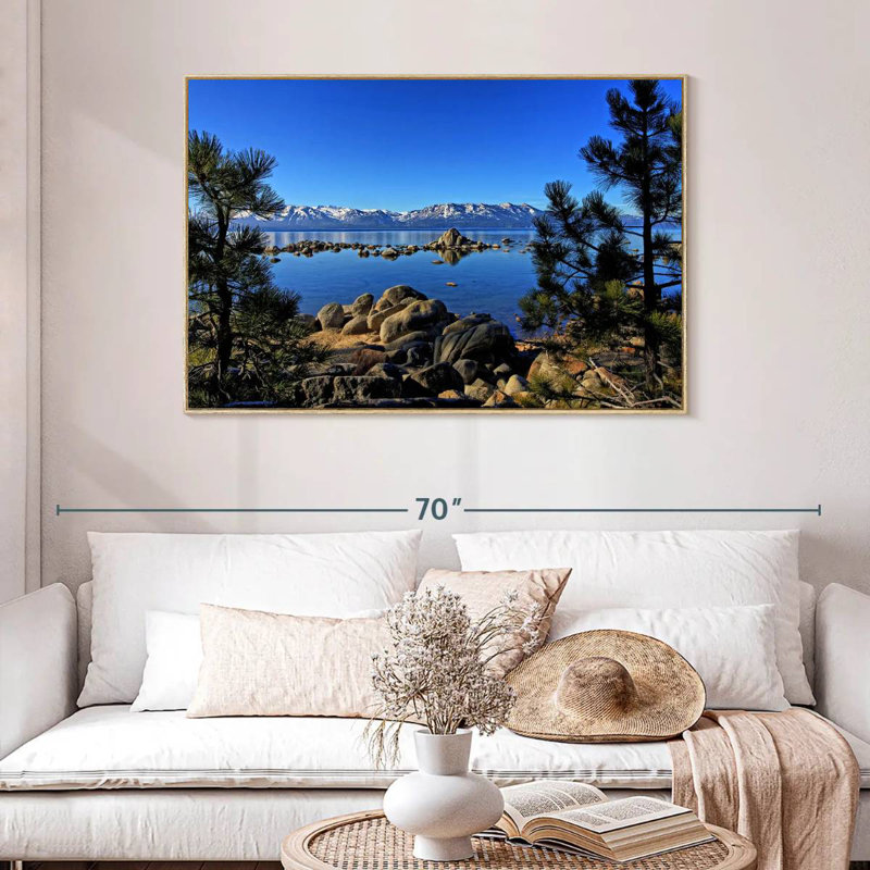 Lac Tahoe depuis l'anse Zephyr, Cadre flottant en bois naturel, 46 po x 31 po