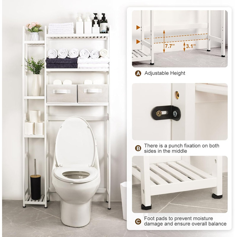 White Bamboo Adjustable Over-the-Toilet Storage Rack