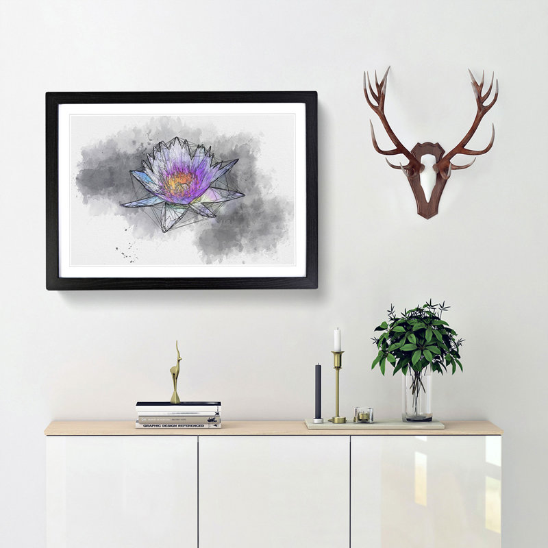 Violet Water Lily Sketch - Picture Frame Graphic Art Print, Black Framed, 45cm H x 63cm W x 2cm D