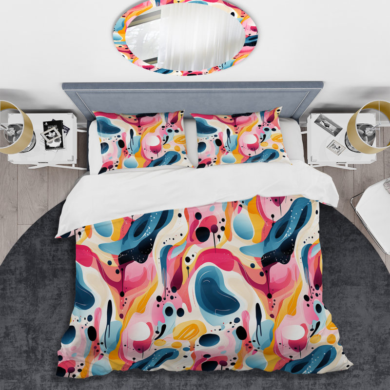 Ensemble de housse de couette en microfibre rose et bleu sarcelle, Housse de couette pour grand lit et 2 taies décor