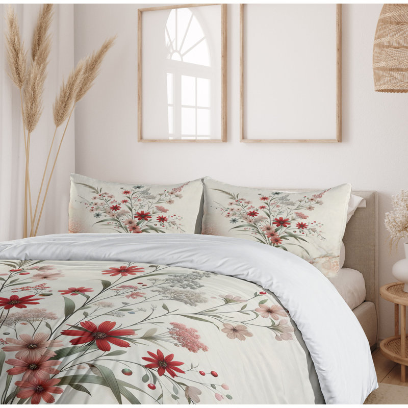 King Blush Ivory Sage Green Floral Duvet Cover Set