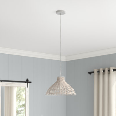 15"W 1-Light White Painted Rattan Pendant